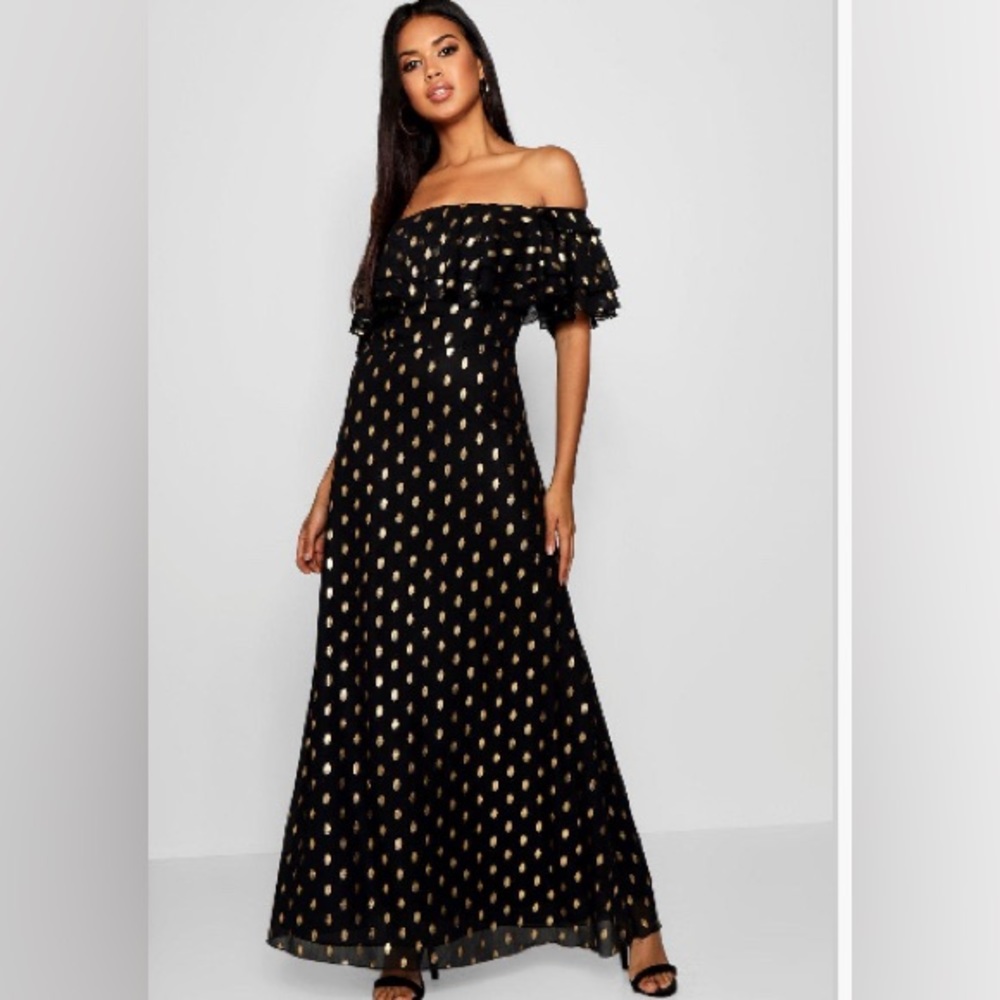 Black w/gold dots maxi dress